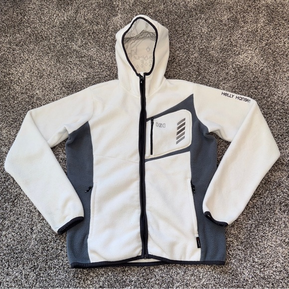 Helly Hansen Women’s Medium White Gray Hooded Sherpa Fleece Full Zip Outdoor - Picture 1 of 9